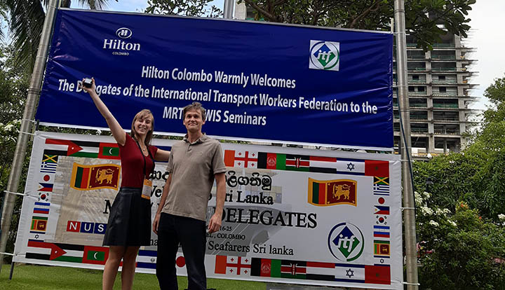 Image:Nautilus International officials Piet Doerflinger (Nautilus Switzerland) and Liselotte Struijs (Nautilus NL) at the Colombo ITF event 