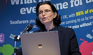 Image:Seafarers' Rights International CEO Deirdre Fitzpatrick speaking at a Nautilus conference. Image: Nautilus International