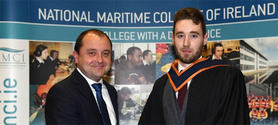 Image:Pictured above is Dylan O'Shea, who has been awarded the title of ETO of the Year 2019 by the National Maritime College of Ireland. The award was sponsored by training company CTSS, whose managing director James O’Byrne can be seen making the presentation.

Dylan is a final year student of BEng in Marine Electrotechnology and a cadet of Chevron Shipping Company. Looking back on his training experience so far, he said: 'I always wanted to be an engineer (electrical in particular) and seafaring presented the best opportunity for me to work in heavy industry right from the beginning of my career. 

'Getting my cadetship with Chevron, the company I was hoping for, was certainly a happy moment for me. The sea phase module was the most memorable part of the course. It was not without its challenges but definitely allowed me to develop professionally as well as personally.'

Image: Viv Gough   Reporting: Peter Rahill