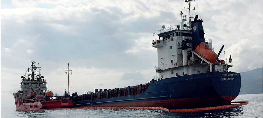 Image:The Dutch-ﬂagged general cargoship Nova Cura was written oﬀ in 2016 after grounding on a reef oﬀ the coast of Greece in an accident that was blamed on ECDIS issues
