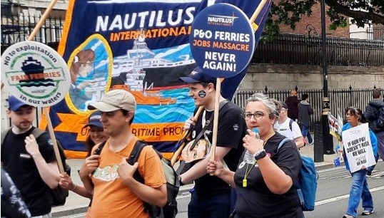 Image:In the wake of the P&O Ferries scandal, Nautilus members and staff campaigned to end seafarer exploitation in UK national waters – work which continues alongside the ETF's wider efforts to end social dumping in Europe. Image: Nautilus International