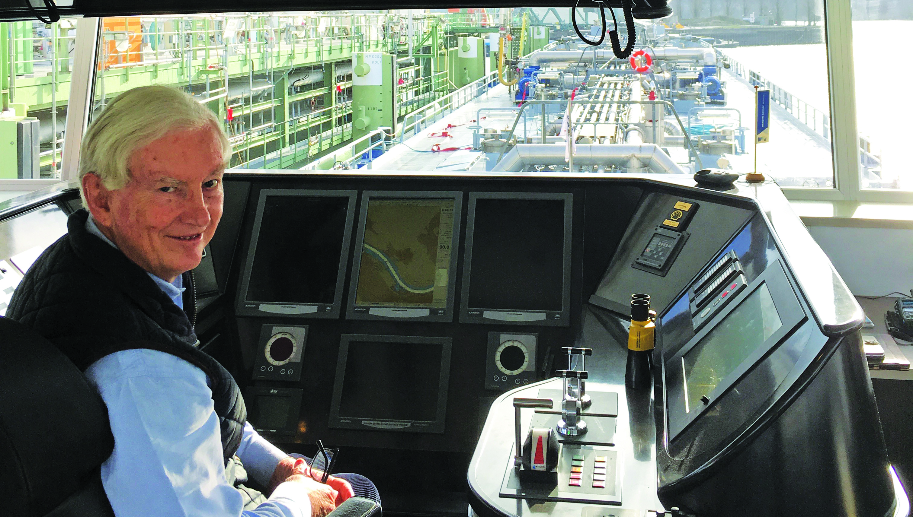 Image:John Lang during his barge trip on the Rhine.