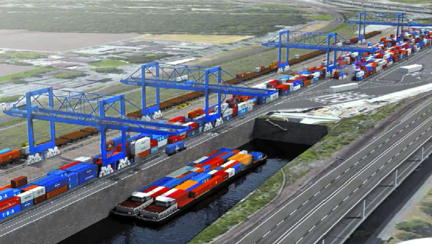 Image:Geplantes neues Hafenterminal am Autobahnkreuz  Quelle: GBN