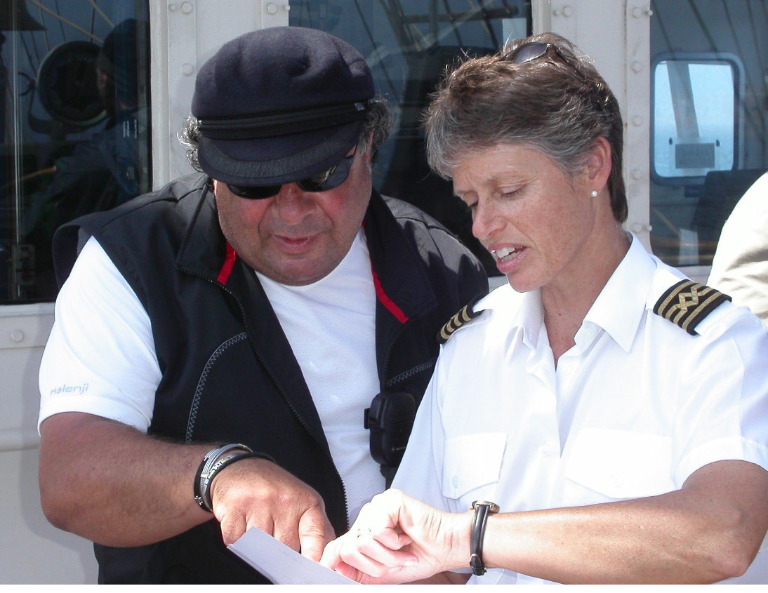 Image:Captain Barbara Campbell enjoys her work on  tall ship training vessels.