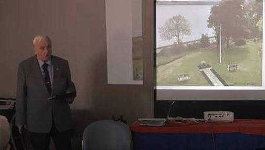 Image:Capt Peter Thomson, former seafarer and Mariners' Park resident, gives a talk on the park benches dedicated to Robbie Prescott and Max Biggam during a MNA meeting. Image: Tim Brunsden/ Liverpool Ships and Sailors 