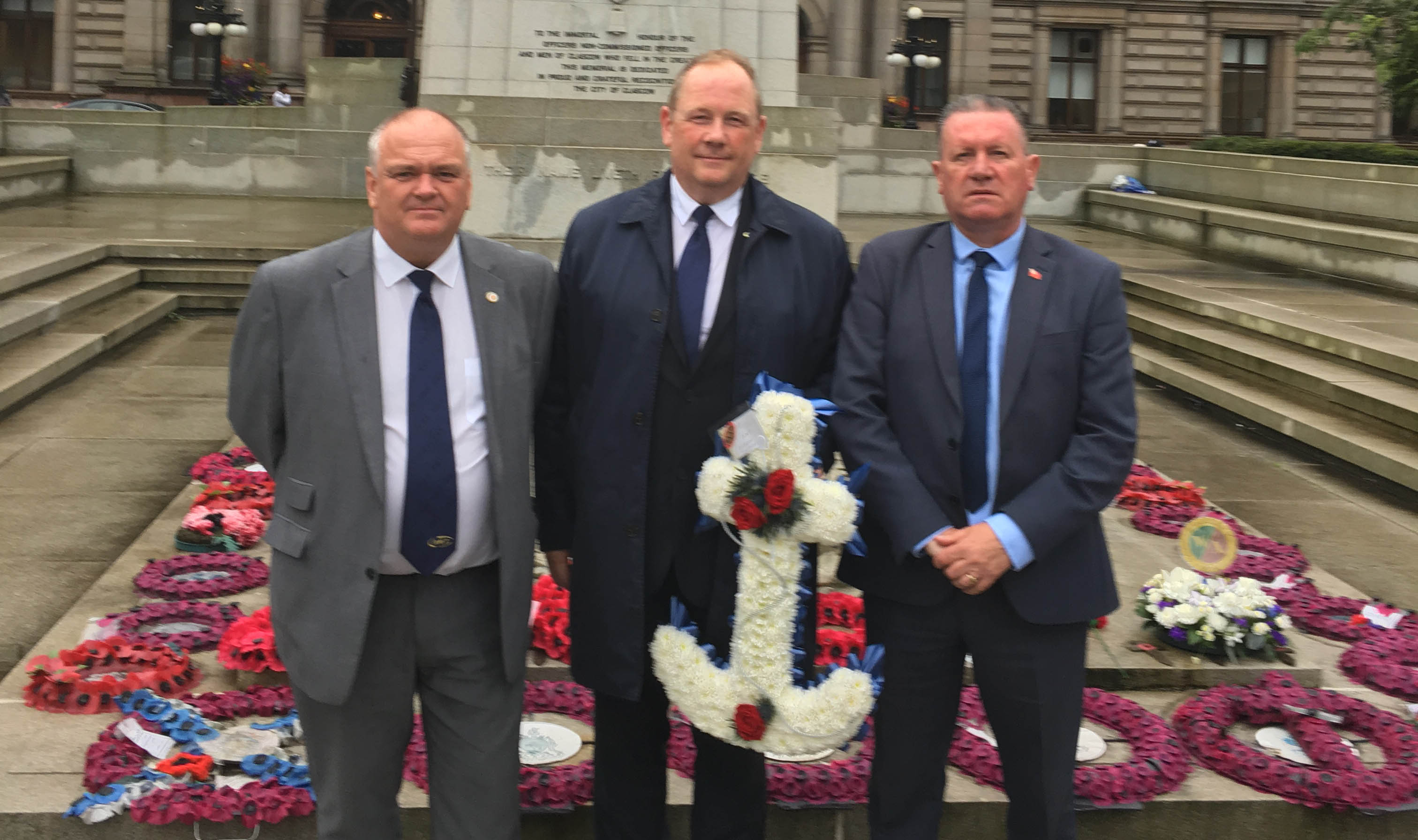 Image:Nautilus national ferry organiser Micky Smyth (right) joins Brian Reynolds and Dan Henderson from the RMT union on MN Day in Glasgow