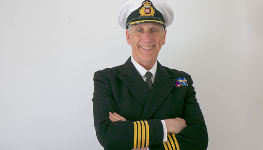 Image:Port Stanley-based Captain Chris Locke was in the sixth week of retirement from his Falklands role at the time of the Merchant Navy Medal award.