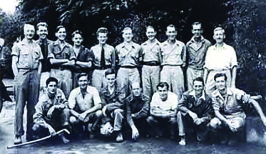 Image:Seventeen of the Kirkpool’s crew pictured at the Fukushima internment camp. Chief officer Olaf Olsen is second from the left on the front row. Image: Roger Mansell, Palo Alto, CA