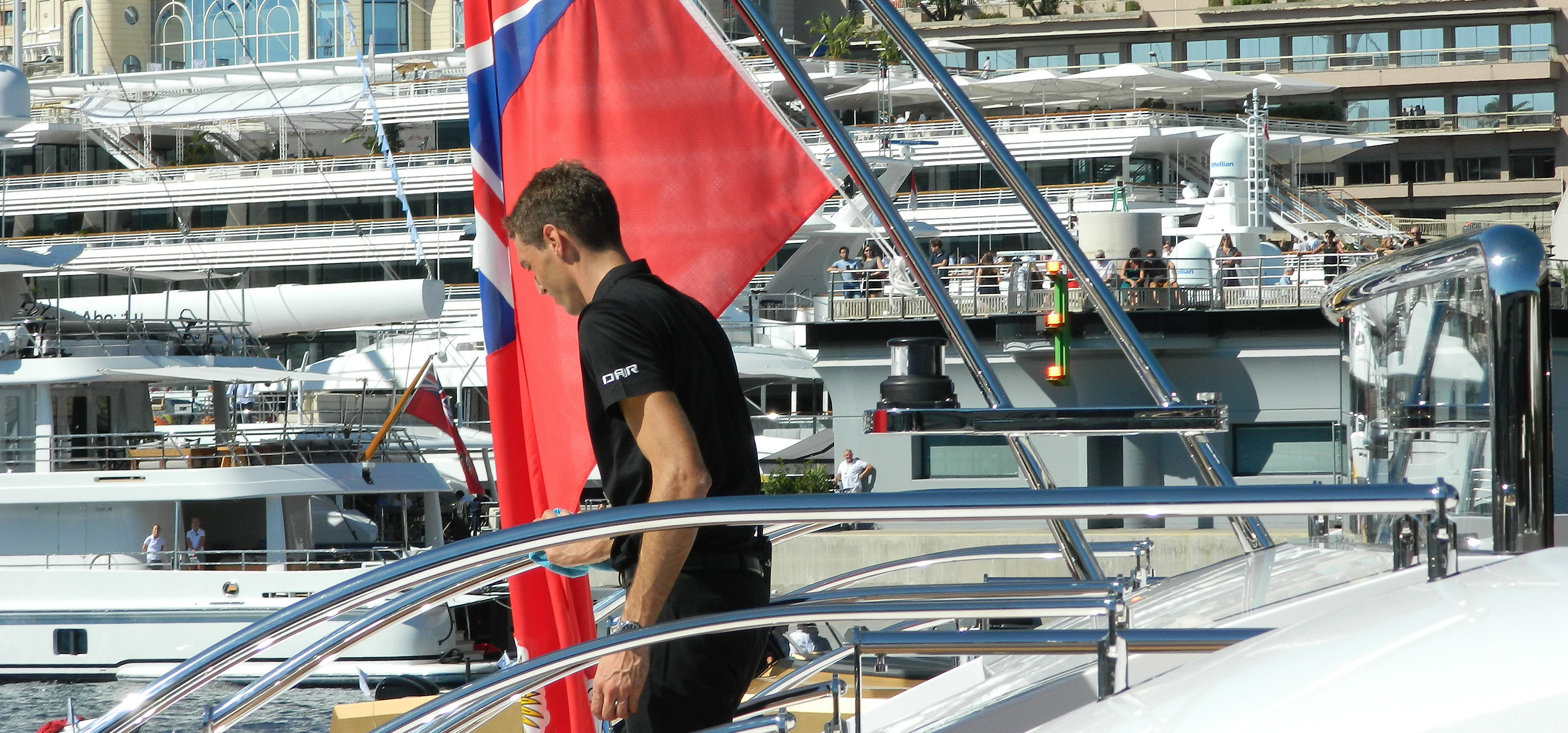 Image:Superyacht crew at the Monaco Yacht Show 2018 worked constantly to keep the vessels gleaming.