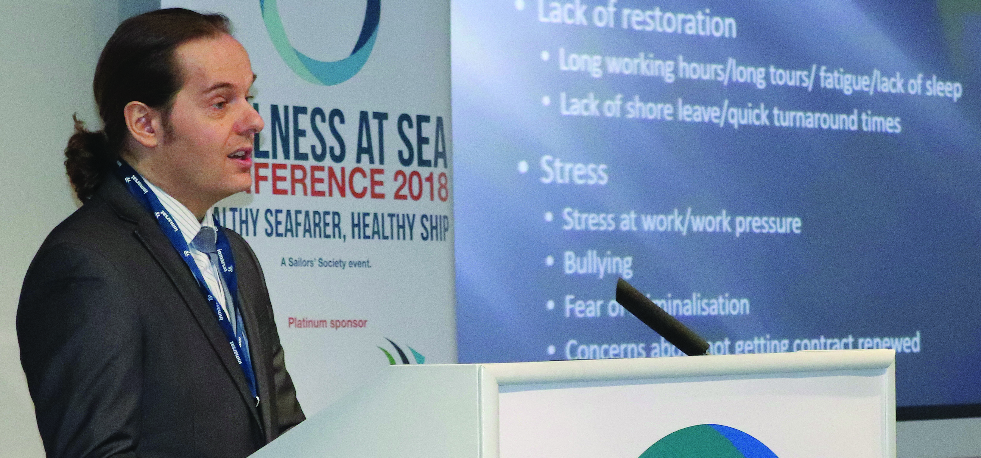 Image:Neil Ellis, from the Seafarers International Research Centre, speaks at the conference.