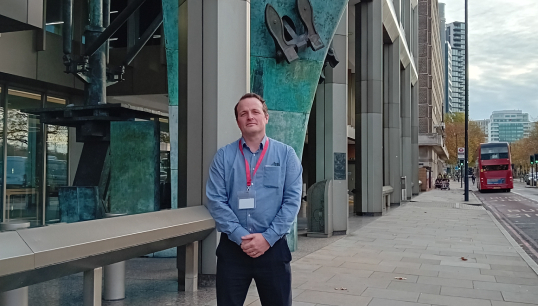 Image:Nautilus head of professional and technical David Appleton outside the International Maritime Organization in London, where IMO member states have been  trying to agree an evacuation framework for merchant vessels stuck in the Persian Gulf by the closure of the Strait of Hormuz. Image: Nautilus International