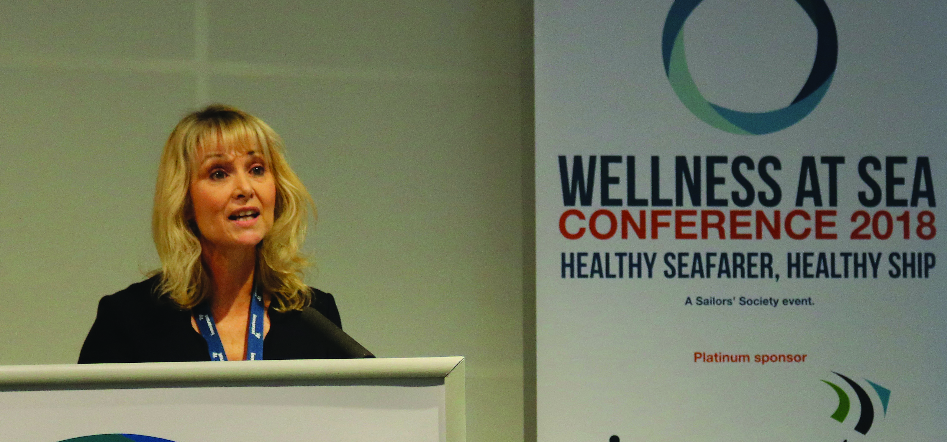 Image:Sandra Welch, deputy CEO of the Sailors' Society, addresses the conference.