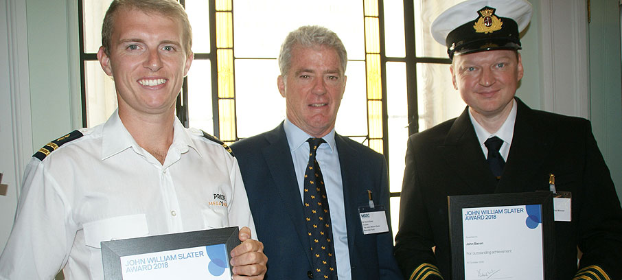 Image:The Slater Fund was established in memory of JW Slater, a former general secretary of the Union. Pictured are his son David Slater (centre), congratulating outstanding achievers Jack Jones (left) and John Bacon (right) at the Slater Fund award ceremony in London in October 2018