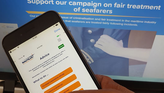 Image:The Nautilus Fair Treatment App helps members to record incidents at sea. Available via iTunes or Playstore.