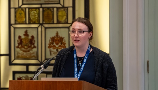 Image:Researcher Sophia Ridden of the UK Department for Transport presenting the DfT fatigue research to the Seafarers Hospital Society conference in February 2024. Image: SHS