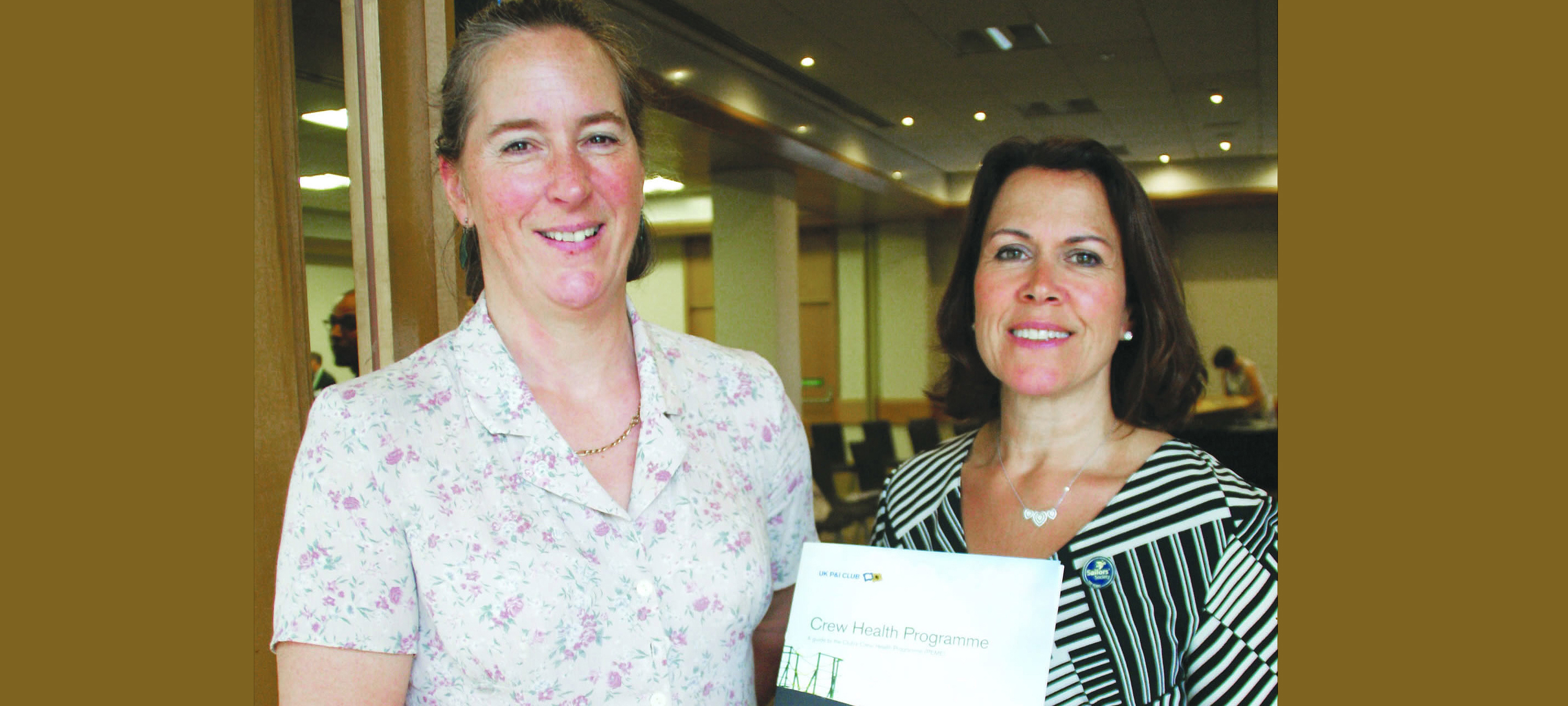 Image:Nautilus Council member Captain Jessica Tyson (left) with Sophia Bullard of the UK P&I Club. Ms Bullard advocates shipping companies develop fleet-wide crew wellbeing policies and programmes.