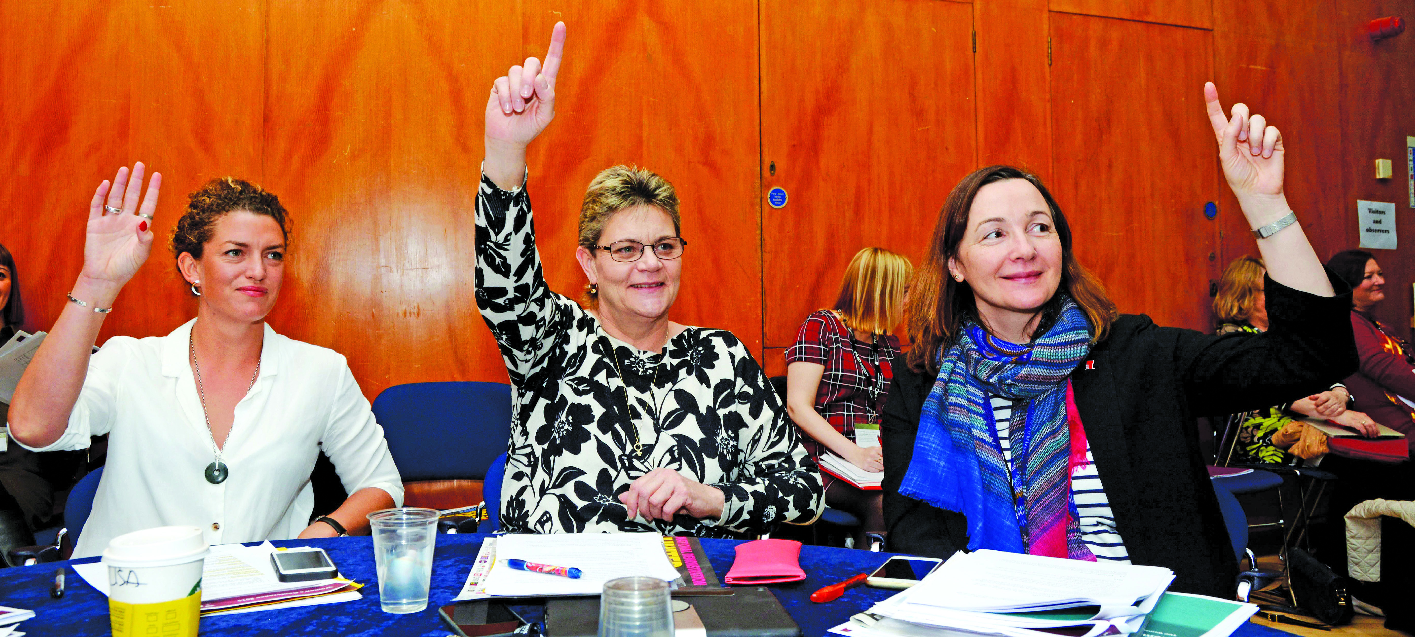 Image:Nautilus delegates at the TUC Women’s Conference: L-R Jenny Matthews,Lisa Carr and Kate Allen. Image: Janina Struk.