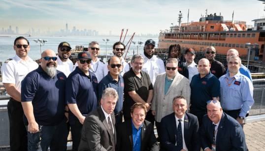 Image:Caption: The crew of the Sandy Ground with MEBA president Adam Vokac (front,centre left) and secretary-treasurer Roland Rexha (front, centre right). Image: MEBA