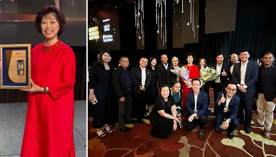 Image:Mary Liew, general secretary of SMOU with her award and during the NTUC ceremony in Singapore. Image: SMOU