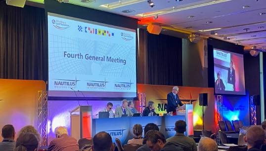 Image:Nautilus Member Henk Eijkenaar proposing the motion Safety of Navigation near offshore installations to the 2023 Nautilus International General Meeting. Image: Nautilus International