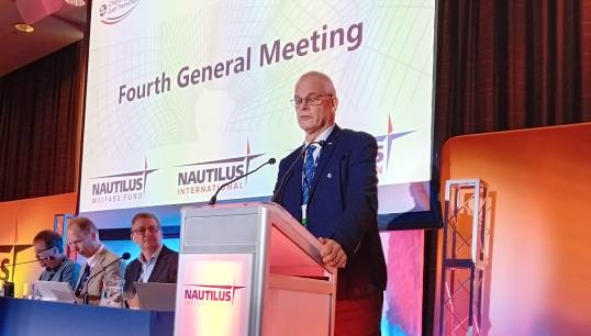 Image:Nautilus member Henk Eijkenaar proposing the motion Creating a More Diverse and Inclusive Industry to the 2023 Nautilus International General Meeting. Image: Nautilus International 