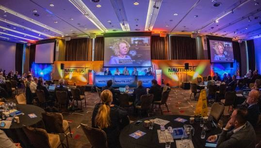 Image:Video presentations outlining the work of the Union's various cluster departments globally, such as organising, were played during GM23, after which members could ask questions of a live panel from each cluster. Image: Brad Wakefield
