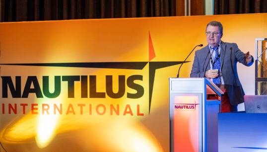 Image:Nautilus general secretary Mark Dickinson speaking at the opening of the Union's GM23 in Liverpool. Image: Brad Wakefield
