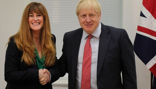 Image:Shipping minister Kelly Tolhurst with Prime Minister Boris Johnson: UK ports will remain open. Crew transits will continue alongside shore leave 