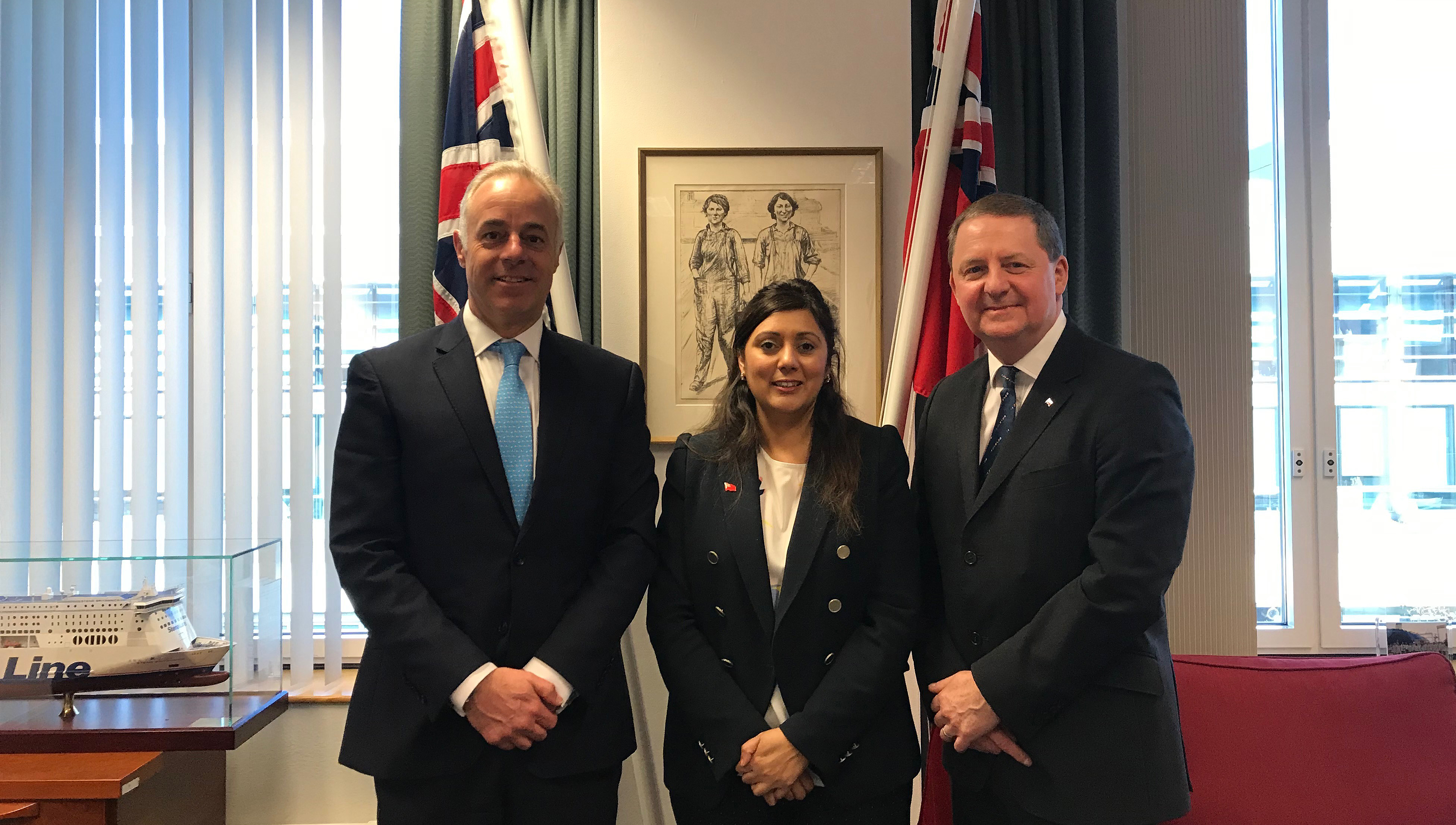 Image:General secretary Mark Dickinson and UK Chamber of Shipping chief executive Bob Sanguinetti met shipping minister Nusrat Ghani.