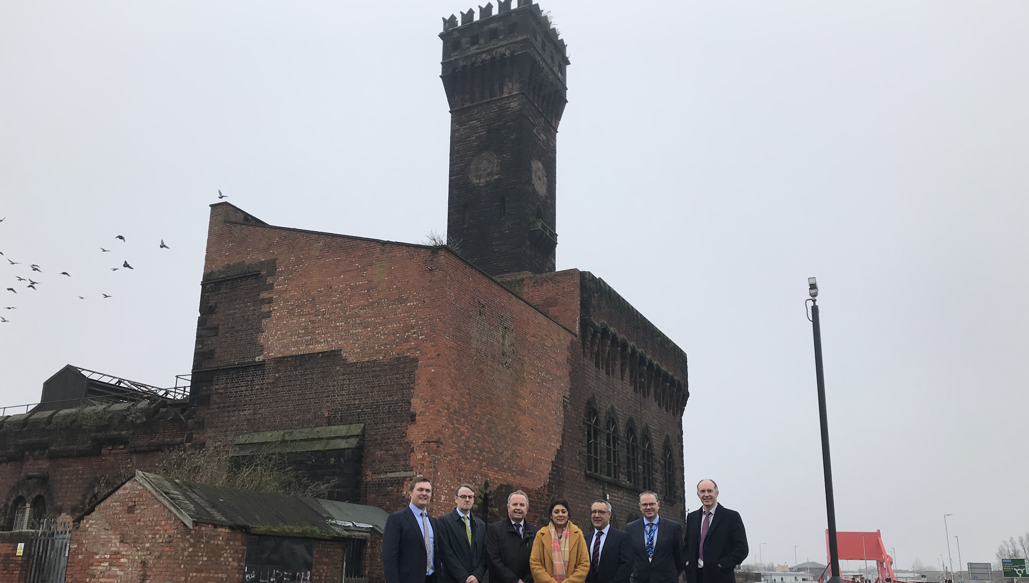 Image:Maritime Minister Nusrat Ghani  (middle) during her tour of the Grade 2 Listed Hyraulic Tower in the Wirral soon to become the Maritime Knowledge Hub. Image: Wirral Waters - Twitter