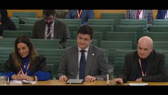 Image:Nautilus director of organising Martyn Gray (middle) during a previous parliamentary committee hearing on employment rights. Image: Nautilus International
