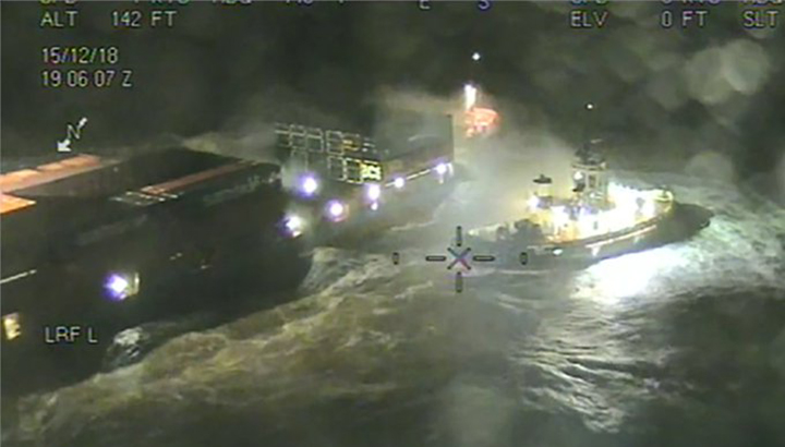 Image:Both Thea II and the tug Svitzer Josephine ran aground before it could be towed clear. Image: MCA