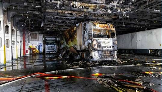 Image:Blackouts caused by the fire left the ship with no fire pumps to provide water for firefighting. Images: DMAIB