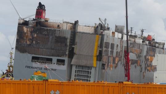 Image:One of the most dramatic casualties of 2023 was the car carrier Fremantle Highway, which caught fire off the coast of the Netherlands, resulting in the loss of a seafarer's life. Image: Wikimedia Commons