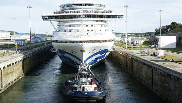 Image:The Princess Cruises vessel Caribbean Princess, with more than 3,000 passengers onboard, became the first cruise ship with Neopanamax dimensions to pass through the expanded Panama Canal in 2017.
