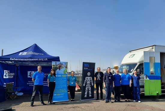 Image:Access to health and welfare services for seafarers is  at the core of SHS work.  Image:  SHS/dental health outreach in Kent
