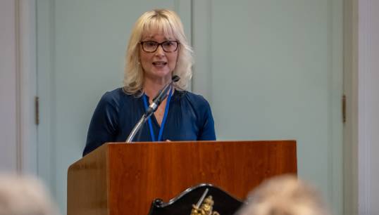Image:SHS CEO Sandra Welch launches the toolkit during the Society's Sustainability at Sea Conference held at Trinity House in London in February 2024. Image: Seafarers Hospital Society
