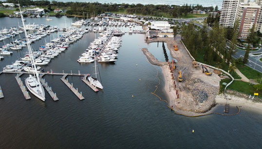 Image:The Southport Yacht Club's new berthing facility  in Queensland under construction. It is expected to be completed by July 2021. Image: Southport Yacht Club