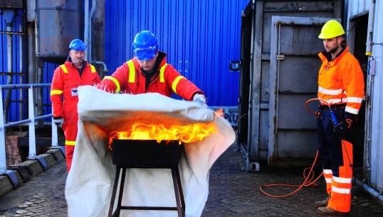 Image:Seafarers undertaking fire safety training. Image: Danny Cornelissen