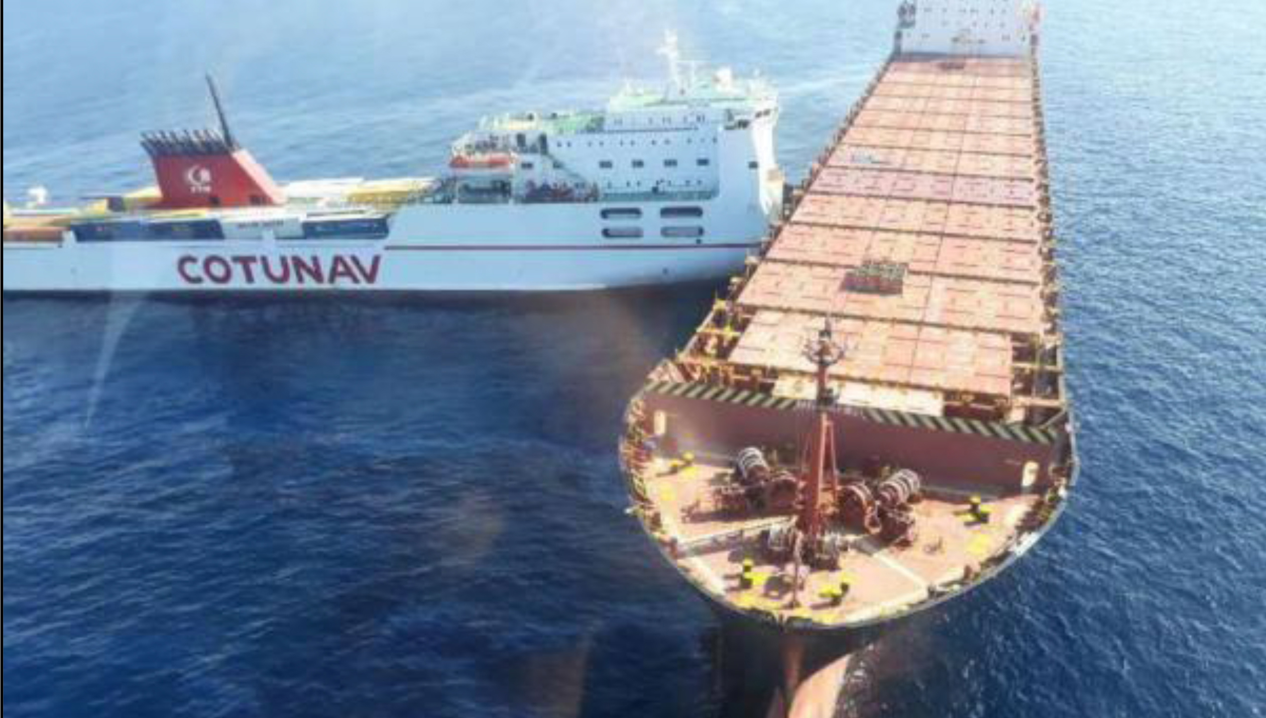 Image:The ro-ro Ulysse struck the containership CSL Virginia off the coast of Corsica in October 2018. Image: Préfecture maritime de la Méditerranée