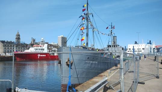 Image:SS Hestmanden, the Norwegian 'sailing museum' that was a cargo vessel and saw convoy duty during two world wars. Nautilus strategic organiser Grant Mudie took the opportunity to visit historic vessel  during its time in Aberdeen. Images: Nautilus International