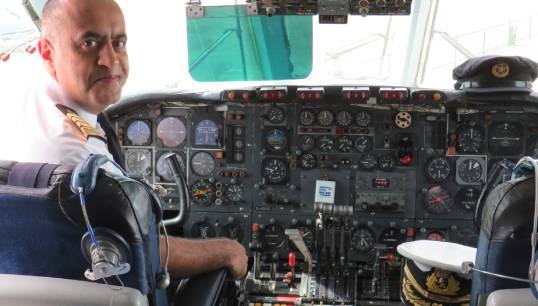 Image:Captain Hashmi in the ‘left hand captain's seat' of the BOAC-Cunard VC-10. Image: courtesy of the author