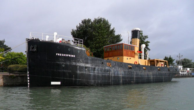 Image:The SS Freshspring is now moored in Bideford, North Devon. Image:  The Steamship Freshspring Trust