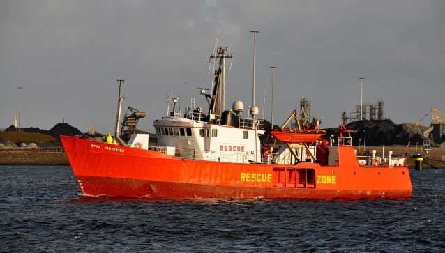 Image:BPOS Harvester, safety standby vessel. Offshore crew are facing redundancies due to a 'catastrophic dip' in oil and gas prices as coronavirus pandemic financial impact continues. Image: Twitter, koopvaardij.blogspot.com