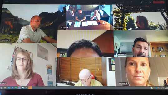 Image:Cross-border solidarity: the video conference of unions representing members working across the brands of Holland America Group, enabled officials of Nautilus in the UK and Netherlands to meet with their counterparts in  FIT-CISL (Italy), Norwegian Seafarers' Union and AMOSUP (Philippines).