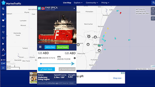 Image:On Monday 15 June the Marine Traffic website showed the Far Spica was moored in the port of Aberdeen.