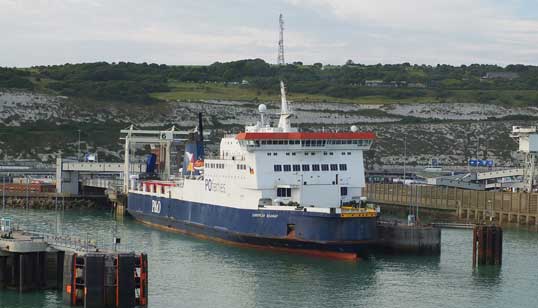 Image:One of the five P&O Ferries vessels laid up: the European Seaway in Dover. Image: Wikimedia Commons