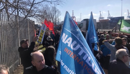 Image:Nautilus was represented at UK protests against the P&O Ferries action. Image: Nautilus International