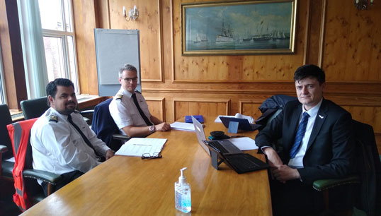 Image:Nautilus organiser Martyn Gray at Red Funnel with liaison officers David Faulds and Paul Bellamy. Image: Nautilus