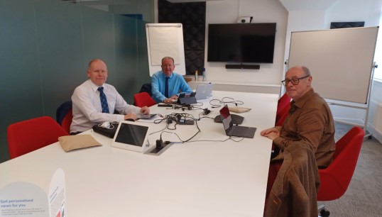 Image:Nautilus head of industrial Micky Smyth with liaison officers at Stena Line Norman MacKay and David James during training. Image: Nautilus International